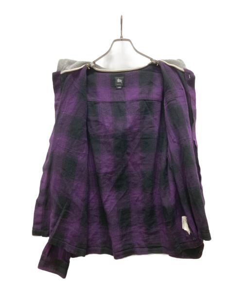 stussy（ステューシー）stussy (ステューシー) オンブレチェックパーカーシャツ パープル サイズ:Lの古着・服飾アイテム