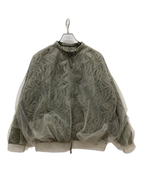 AULA AILA（アウラアイラ）AULA AILA (アウラアイラ) フローラル刺繍 シースルー ジップアップブルゾン オリーブの古着・服飾アイテム