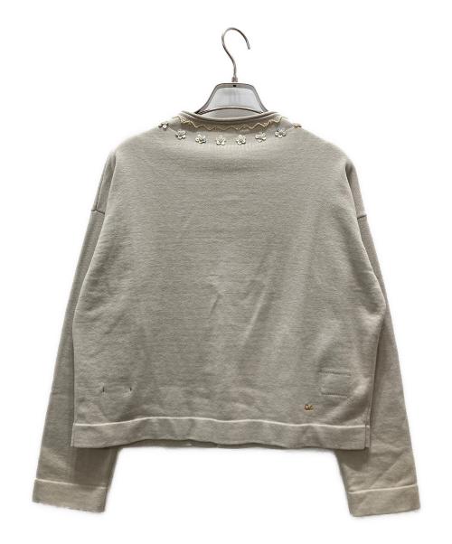 45R（フォーティファイブ・アール）45R (フォーティファイブ・アール) ビーズ刺繍度詰ニットソーのカーディガン ベージュ サイズ:記載なしの古着・服飾アイテム