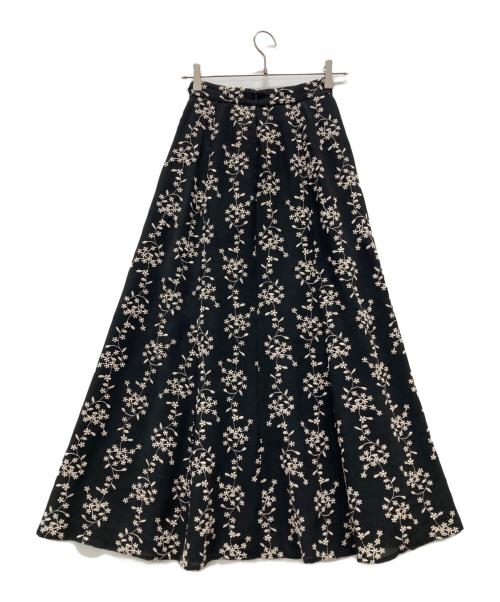 CLANE（クラネ）CLANE (クラネ) ストライプフラワー刺繍スカート ブラックの古着・服飾アイテム