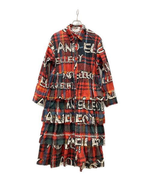 &ellecy（アンドエルシー）&ELLECY (アンドエルシー) 猫ロゴ フリル ワンピース レッド サイズ:Mの古着・服飾アイテム