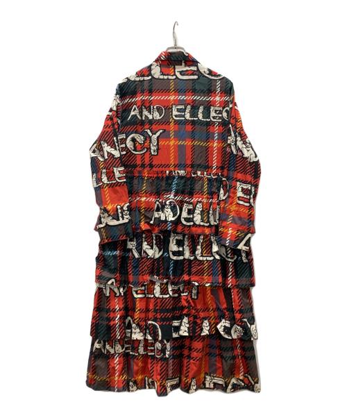 &ellecy（アンドエルシー）&ELLECY (アンドエルシー) 猫ロゴ フリル ワンピース レッド サイズ:Mの古着・服飾アイテム