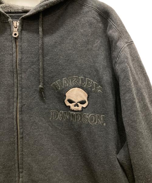 HARLEY-DAVIDSON（ハーレーダビッドソン）HARLEY-DAVIDSON (ハーレーダビッドソン) スカル＆ロゴジップパーカー グレー サイズ:XLの古着・服飾アイテム