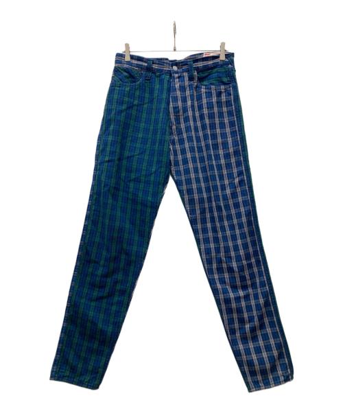 EVISU（エヴィス）EVISU (エヴィス) カモメプリント チェック柄デニムパンツ ブルー サイズ:32の古着・服飾アイテム