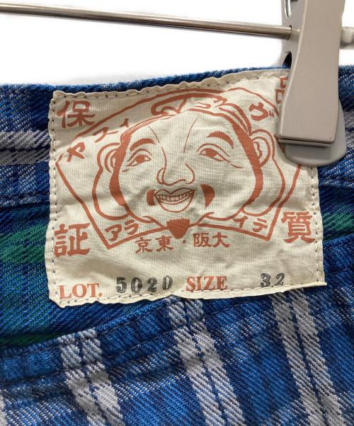 EVISU（エヴィス）EVISU (エヴィス) カモメプリント チェック柄デニムパンツ ブルー サイズ:32の古着・服飾アイテム