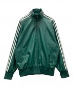 adidasアディダス）の古着「フェイクレザー アディカラー スリーストライプス ルーズ ファイヤーバード トラックスーツジャケット」｜グリーン