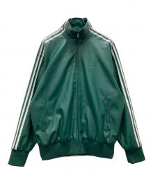 adidas（アディダス）の古着「フェイクレザー アディカラー スリーストライプス ルーズ ファイヤーバード トラックスーツジャケット」｜グリーン