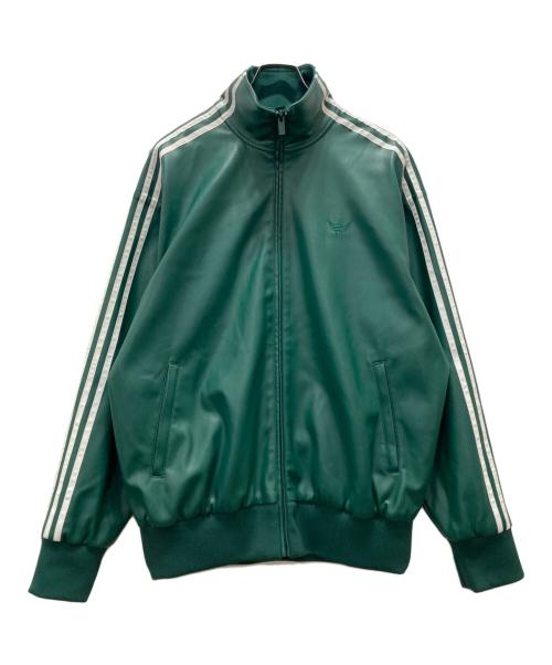 adidas（アディダス）adidas (アディダス) フェイクレザー アディカラー スリーストライプス ルーズ ファイヤーバード トラックスーツジャケット グリーン サイズ:XLの古着・服飾アイテム