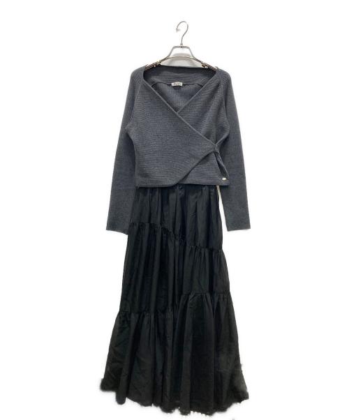 FRAY ID（フレイ アイディー）FRAY ID (フレイ アイディー) ニットドッキングカシュクールワンピース グレー サイズ:1の古着・服飾アイテム