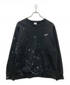 NUMBER (N)INEナンバーナイン）の古着「ペイントスウェット/HAND PAINTED FIRM COTTON KANGAROO POCKET L/S SWEATSHIRT」｜ブラック