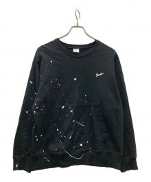 NUMBER (N)INE（ナンバーナイン）の古着「ペイントスウェット/HAND PAINTED FIRM COTTON KANGAROO POCKET L/S SWEATSHIRT」｜ブラック