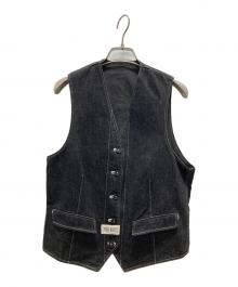 PINK HOUSE（ピンクハウス）の古着「ロゴプリント 切替デニムベスト」｜ブラック