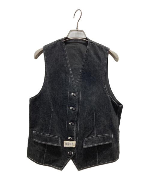 PINK HOUSE（ピンクハウス）PINK HOUSE (ピンクハウス) ロゴプリント 切替デニムベスト ブラック サイズ:Freeの古着・服飾アイテム