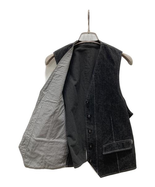 PINK HOUSE（ピンクハウス）PINK HOUSE (ピンクハウス) ロゴプリント 切替デニムベスト ブラック サイズ:Freeの古着・服飾アイテム