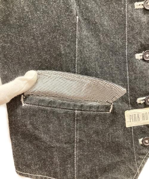 PINK HOUSE（ピンクハウス）PINK HOUSE (ピンクハウス) ロゴプリント 切替デニムベスト ブラック サイズ:Freeの古着・服飾アイテム