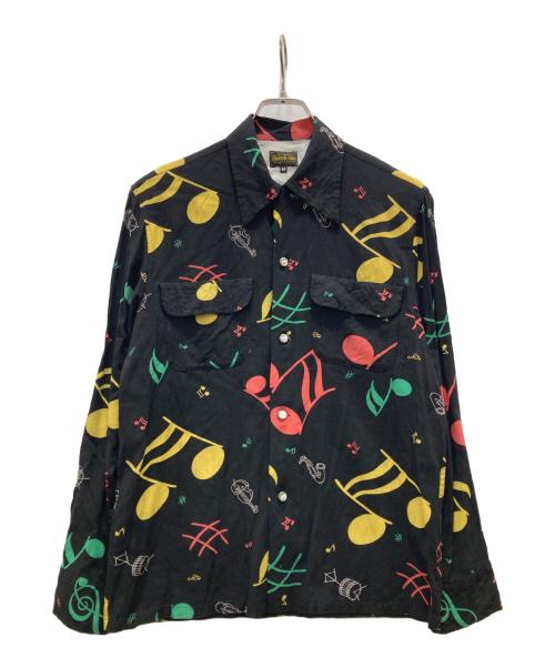 THE GROOVIN HIGH（ザ グルービン ハイ）The GROOVIN HIGH (ザ グルービン ハイ) 音符柄シャツ/ Vintage Atomic Style Box Shirt Musical Note ブラック サイズ:Mの古着・服飾アイテム