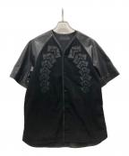 H&M×ALEXANDER WANGエイチアンドエム×アレキサンダー・ワン）の古着「レザー切替ベースボールシャツ」｜ブラック