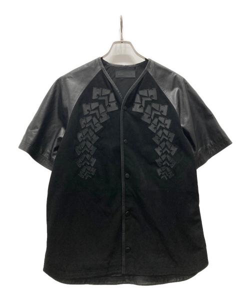 H&M（エイチアンドエム）H&M (エイチアンドエム) ALEXANDER WANG (アレキサンダー・ワン) レザー切替ベースボールシャツ ブラック サイズ:Mの古着・服飾アイテム