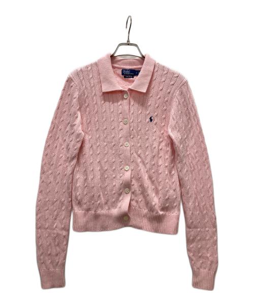 POLO RALPH LAUREN（ポロ・ラルフローレン）POLO RALPH LAUREN (ポロ・ラルフローレン) 襟付きケーブルニットカーディガン ピンク サイズ:Mの古着・服飾アイテム