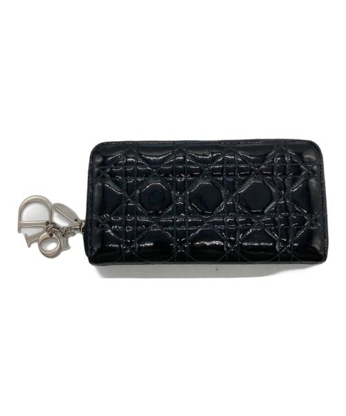Christian Dior（クリスチャン ディオール）Christian Dior (クリスチャン ディオール) レディディオール カナージュ  エナメル長財布 ブラックの古着・服飾アイテム