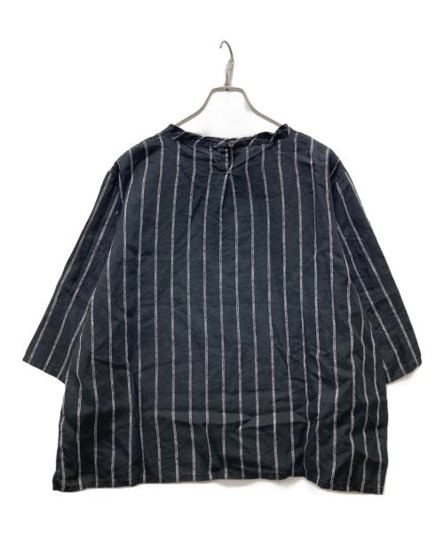 plantation（プランテーション）Plantation (プランテーション) チェック柄ヘンプブラウス ネイビー サイズ:Mの古着・服飾アイテム