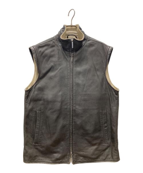 EDDY MONETTI（エディモネッティ）EDDY MONETTI (エディモネッティ) レザーベスト ブラウン サイズ:50の古着・服飾アイテム