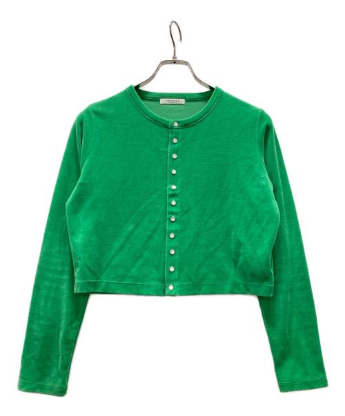 MACPHEE（マカフィー）MACPHEE (マカフィー) コットンポリエステルベロア クルーネックカーディガン グリーン サイズ:Sの古着・服飾アイテム
