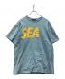 WIND AND SEA（ウィンダンシー）の古着「ピグメントダイ クラック加工 ロゴ ヘビーウェイト Tシャツ」｜スカイブルー