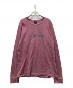 stussyステューシー）の古着「後染めロングスリーブカットソー」｜ピンク