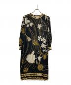 LEONARD FASHIONレオナールファッション）の古着「シルク混フラワープリントワンピース」｜ブラック