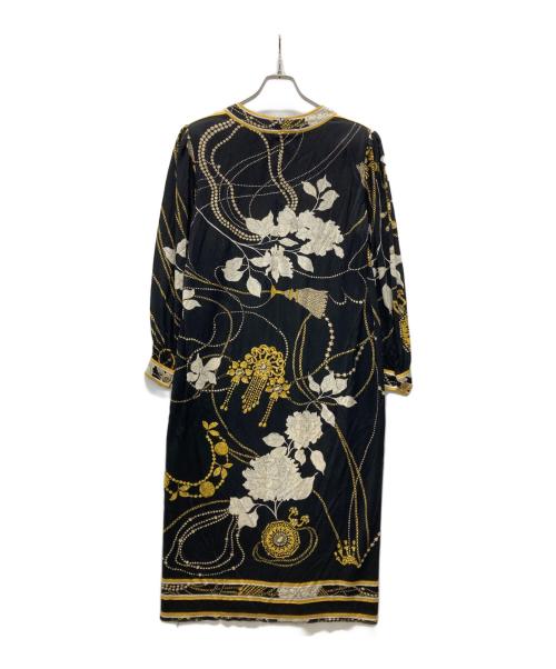 LEONARD FASHION（レオナールファッション）LEONARD FASHION (レオナールファッション) シルク混フラワープリントワンピース ブラック サイズ:LLの古着・服飾アイテム