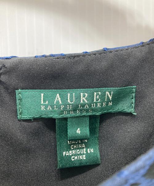 LAUREN RALPH LAUREN（ローレンラルフローレン）LAUREN RALPH LAUREN (ローレンラルフローレン) フラワーモチーフ ノースリーブワンピース ネイビー サイズ:4の古着・服飾アイテム