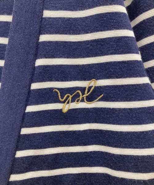 Yves Saint Laurent（イヴサンローラン）Yves Saint Laurent (イヴサンローラン) 金釦ボーダー Vネックカーディガン ネイビー サイズ:Mの古着・服飾アイテム