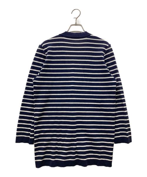 Yves Saint Laurent（イヴサンローラン）Yves Saint Laurent (イヴサンローラン) 金釦ボーダー Vネックカーディガン ネイビー サイズ:Mの古着・服飾アイテム