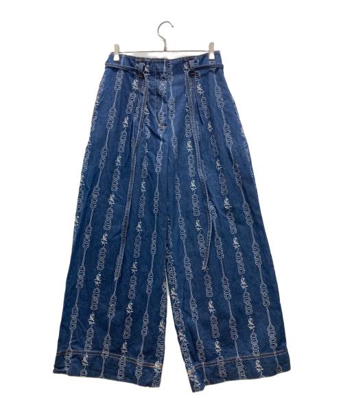TORY BURCH（トリーバーチ）TORY BURCH (トリーバーチ) ダブルリング デニムワイドパンツ インディゴ サイズ:Sの古着・服飾アイテム