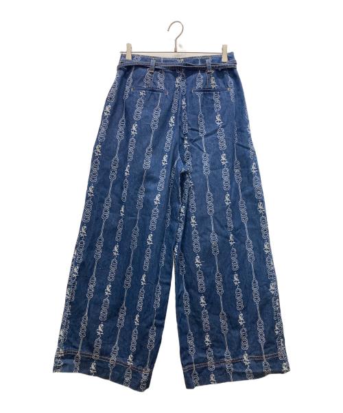TORY BURCH（トリーバーチ）TORY BURCH (トリーバーチ) ダブルリング デニムワイドパンツ インディゴ サイズ:Sの古着・服飾アイテム