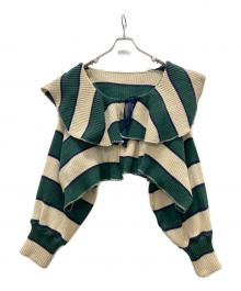 POPPY（ポピー）の古着「BORDER KNIT CARDIGAN」｜ベージュ