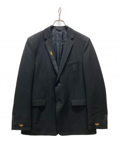 【中古】FENDIフェンディホワイト チェック柄 メンズテーラードジャケット 中古・古着通販】FENDI (フェンディ) テーラードジャケット ブラック