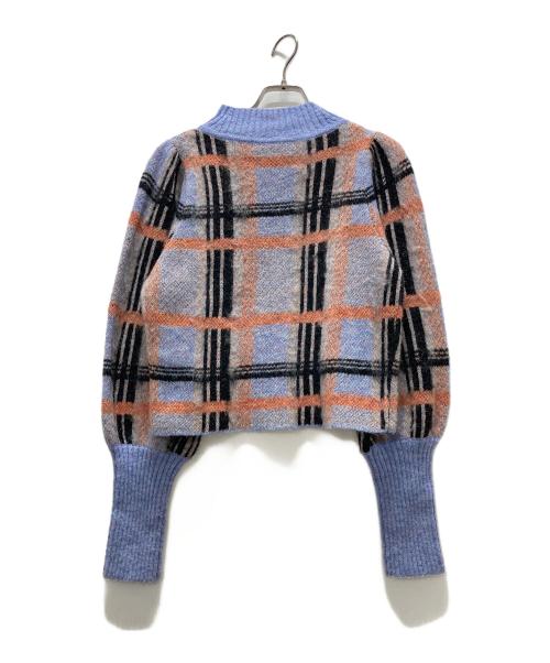 furfur（ファーファー）furfur (ファーファー) チェックパフスリセーター スカイブルー サイズ:ONE SIZEの古着・服飾アイテム