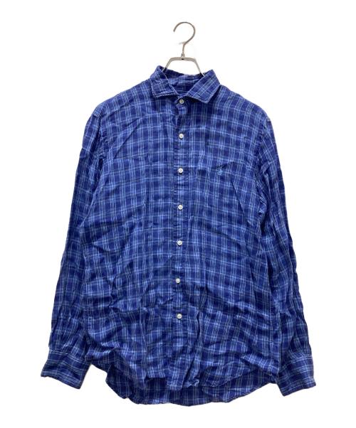 POLO RALPH LAUREN（ポロ・ラルフローレン）POLO RALPH LAUREN (ポロ・ラルフローレン) リネンチェックシャツ ブルー サイズ:Mの古着・服飾アイテム