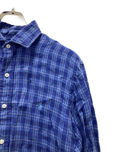 POLO RALPH LAUREN（ポロ・ラルフローレン）POLO RALPH LAUREN (ポロ・ラルフローレン) リネンチェックシャツ ブルー サイズ:Mの古着・服飾アイテム
