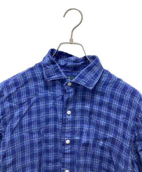 POLO RALPH LAUREN（ポロ・ラルフローレン）POLO RALPH LAUREN (ポロ・ラルフローレン) リネンチェックシャツ ブルー サイズ:Mの古着・服飾アイテム