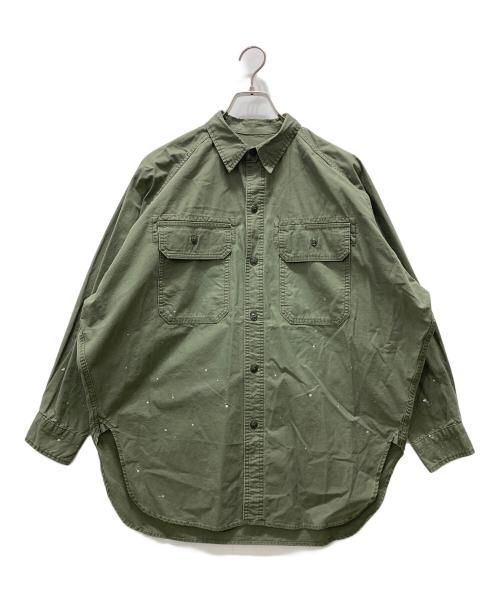 kha:ki（カーキ）kha:ki (カーキ) コットン ワイドミリタリーハンドペイントシャツ “HAND PAINT SHIRTS” グリーン サイズ:Mの古着・服飾アイテム