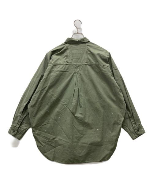 kha:ki（カーキ）kha:ki (カーキ) コットン ワイドミリタリーハンドペイントシャツ “HAND PAINT SHIRTS” グリーン サイズ:Mの古着・服飾アイテム