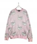 RIPNDIPリップンディップ）の古着「猫総柄ニット」｜ピンク