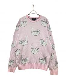 RIPNDIP（リップンディップ）の古着「猫総柄ニット」｜ピンク