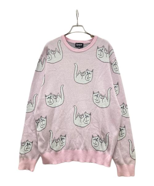 RIPNDIP（リップンディップ）RIPNDIP (リップンディップ) 猫総柄ニット ピンク サイズ:XLの古着・服飾アイテム