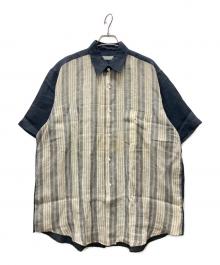 COMME des GARCONS HOMME（コムデギャルソン オム）の古着「ストライプ切替 半袖リネンシャツ」｜ネイビー