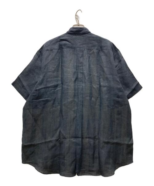 COMME des GARCONS HOMME（コムデギャルソン オム）COMME des GARCONS HOMME (コムデギャルソン オム) ストライプ切替 半袖リネンシャツ ネイビー サイズ:記載無しの古着・服飾アイテム