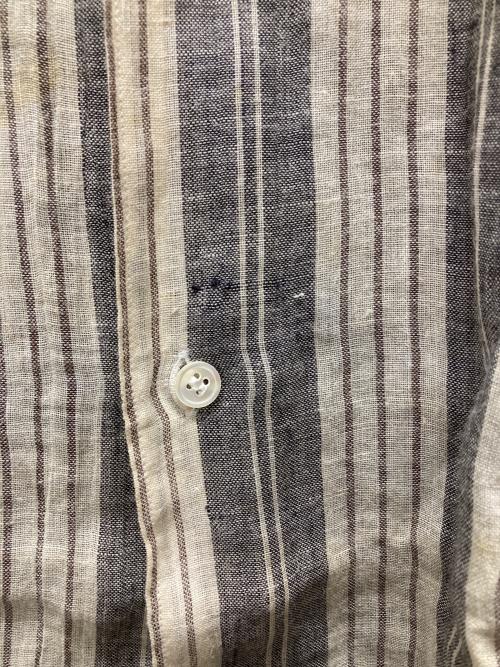COMME des GARCONS HOMME（コムデギャルソン オム）COMME des GARCONS HOMME (コムデギャルソン オム) ストライプ切替 半袖リネンシャツ ネイビー サイズ:記載無しの古着・服飾アイテム